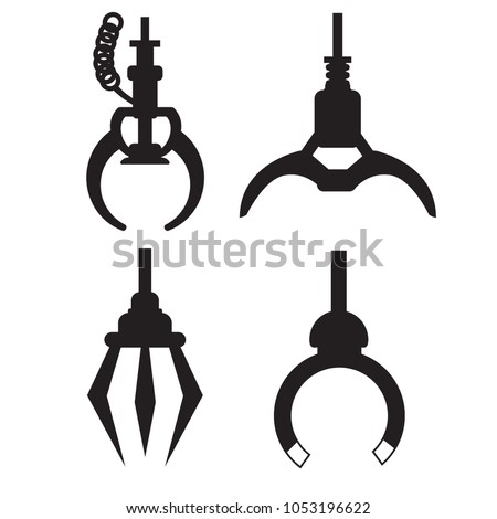 Robotic Claw set on a white background. Grip robotic claw in factory. Black icon wed concept Vector illustration of the claw game device.