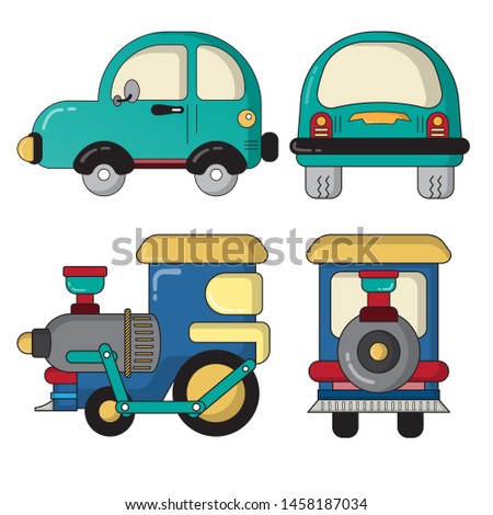 car and train. flat design cartoon concept. thin line. filled line. vector ,illustration
