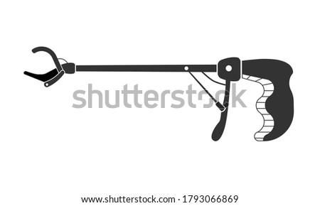 Black icon long-range garbage tongs. Snake Catcher Stick Tool Equipment, Claw Pick Up Tool High. Grabber tool. flat design. vector, illustration