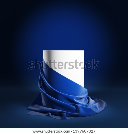 Empty round podium with blue silk cloth. 3d illustration Foto stock © 