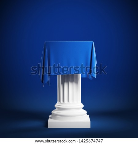 Сolumn covered with blue cloth. Isolated on a blue background with clipping path. 3d illustration Foto stock © 