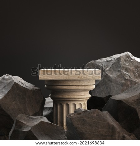 Old column with stones. Podium for display product on а black background. 3d illustration Сток-фото © 