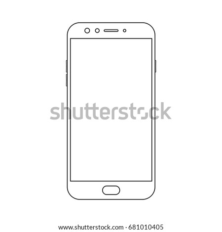 Outline front view smartphone with power and menu buttons, camera and empty screen on white background. Outline smartphone vector eps10.