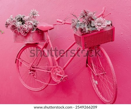 Similar – Foto Bild Rosa Fahrrad für Damen lehnt an Hausmauer