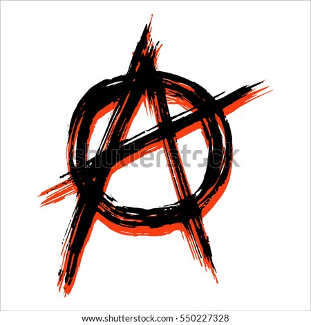 Vector illustration of black anarchy sign painted by dry brush. Hand drawn symbol. White background.Textured element. Black lines. Punk. Protest.