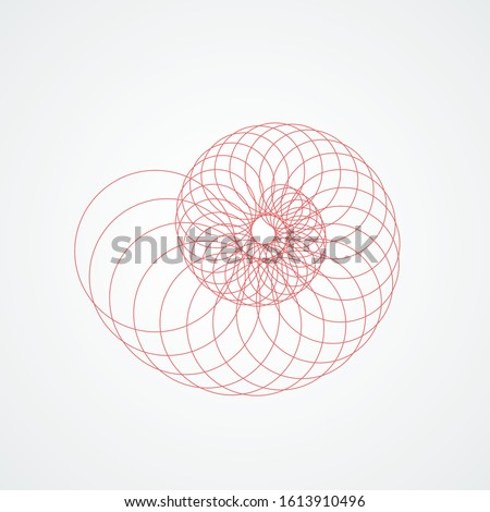 Vector closup snail spiral. Abstract modern shapes. Seashell which consists red circles white background