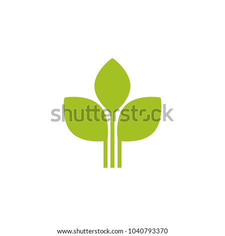 Three Green sprouts, sprigs, raw with silhouette leaf. Icon Isolated on white. Logo for eco company, agriculture, nature firm, ecology, healthy organic and farm fresh food. Vector Illustration
