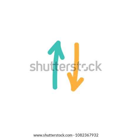 Flip Vertical vector icon. two hand drawn  orange and blue opposite arrows isolated on white. Flat exchange icon. Flip flop pictogram. Vertical double-headed arrow.