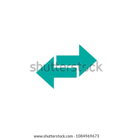 Vector icon. Two blue squared opposite horizontal arrows isolated on white. Flat icon. Exchange icon. Good for web and software interfaces.  Flip flop pictogram.