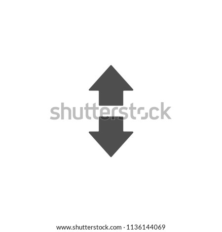 Flip Vertical vector icon. Two short black opposite  arrows in black circle isolated on white. Flat icon. Exchange icon. 