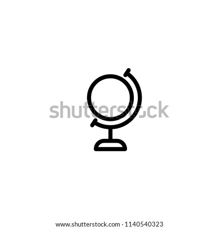 Globe icon isolated on white. Black line flat Earth planet model. Travel, adventure, trip symbol. School study, education and mental outlook metaphor. Geography, navigation. Internet search.