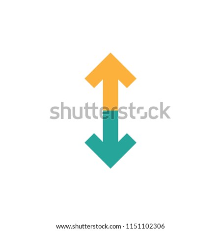 Flip Vertical vector icon. two orange and blue opposite arrows isolated on white. Flat exchange icon. Flip flop pictogram. Vertical double-headed arrow.