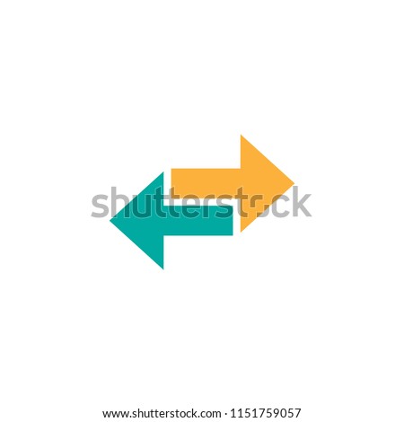 Vector icon. Two blue and orange squared opposite horizontal arrows isolated on white. Flat icon. Exchange icon. Good for web and software interfaces.  Flip flop pictogram.