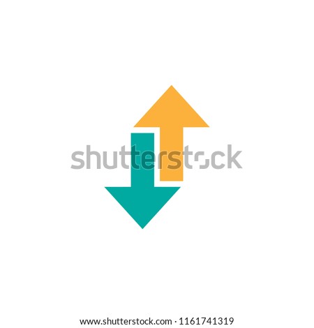 Flip Vertical vector icon. blue and orange opposite sharp arrows isolated on white. Flat icon. Exchange icon. Good for web and software interfaces.  Flip flop pictogram.
