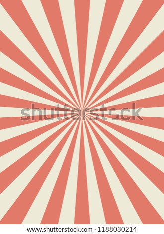 Sunlight retro narrow vertical background. Pale red and beige color burst background. Fantasy Vector illustration. Magic Sun beam ray pattern background. Old paper starburst. Circus style