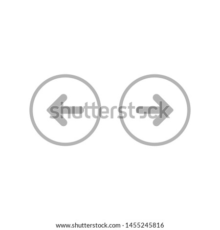 Set of arrows. blue left and right rounded arrows in blue circle icons. Isolated on white. Continue icon.  Back and next signs. East and West arrow.