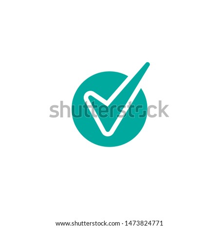 Valid Seal icon. Blue circle with ribbon outline and blue tick. Flat OK sticker icon. Isolated on white. Accept button. Good for web and software interfaces. Vector illustration.