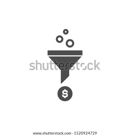black data filter or strainer with filtering circles and dollar sign. flat data funnel icon. isolated on white. Analytics info, tunnel information, marketing research. vector illustration
