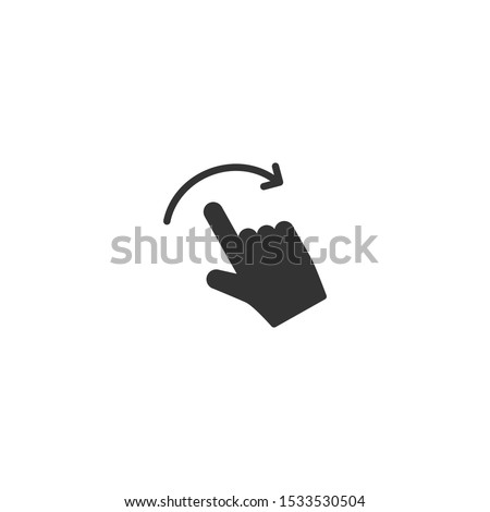 Swipe to right icon. Pointing hand with right arrow. Flat black scroll pictogram isolated on white.