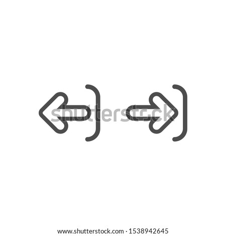 Set of arrows. black line left and right rounded arrows in boxes icons. Isolated on white. Continue icon.  Enter and exit signs. East and West arrow.