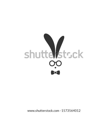 black hipster rabbit avatar with glasses and gentleman bow tie isolated on white. Graphic rabbit. Retro  party logo.