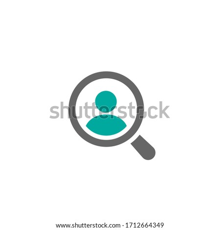 Recruitment icon. Magnifier with human  isolated on white. Magnifying glass icon. Find people, human research. Vector illustration. know your customer icon flat pictogram.