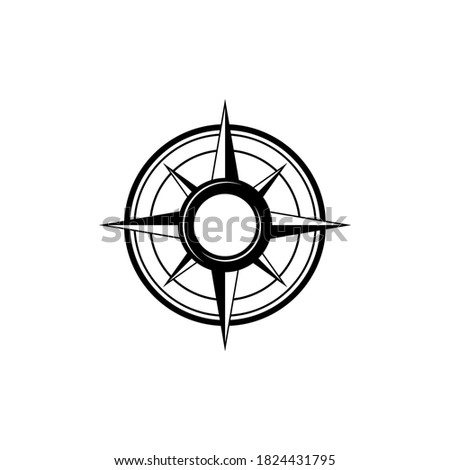 flat black compass frame isolated on white. compass traveler sign. Vector flat illustration. Orientation and navigation symbol. Old retro text bo. Journey, adventure symbol. Seach and find. Hint, help