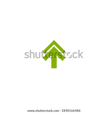 scroll the page or swipe up pictogram. double green arrow up  icon. swipe up button.  Isolated on white. Upload icon.  Upgrade sign. North pointing arrow.