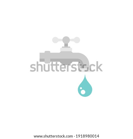 water tap with classic old valve and drop or droplet. black icon isolated on white. Faucet pictogram. Vecrot illustration. 