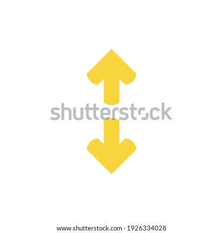 Flip Vertical vector icon. two yellow opposite arrows isolated on white. Flat exchange icon. Flip flop pictogram. Vertical double-headed arrow.