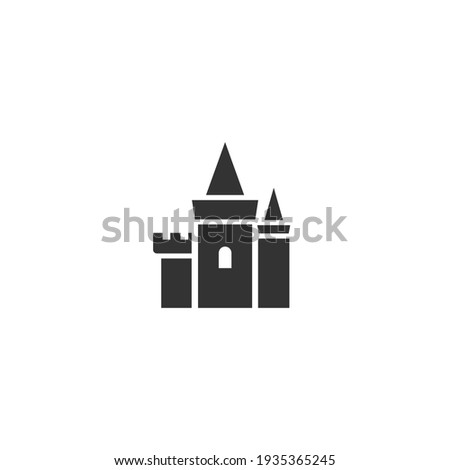 Black castle icon. Tower, fortress. fairy tale, magic, fantasy logo. Holiday. Vector illustrarion isolated on white