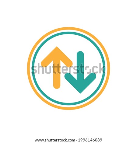 Flip Vertical vector icon. blue and orange opposite arrows isolated on white. Flat icon. Exchange icon. Good for web and software interfaces.  Flip flop pictogram.