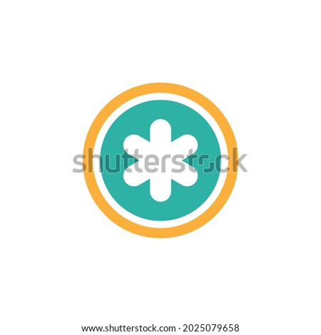 asterisk footnote in blue circle. Asterisk sign. Flat icon of asterisk isolated on white background. Vector illustration. Star note symbol for more information