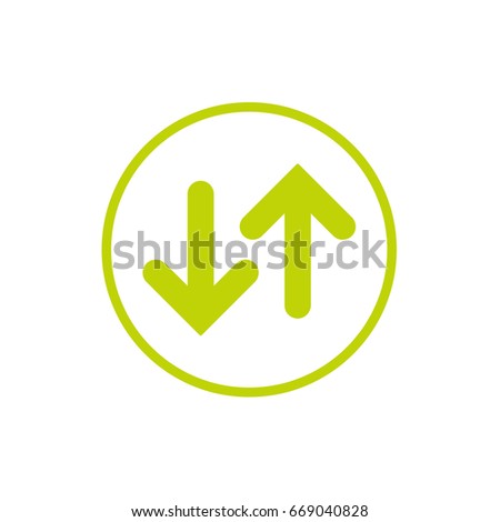 Flip Vertical vector icon. Two green opposite  arrows in green circle isolated on white. Flat icon. Exchange icon. Good for web and software interfaces.  Flip flop pictogram.