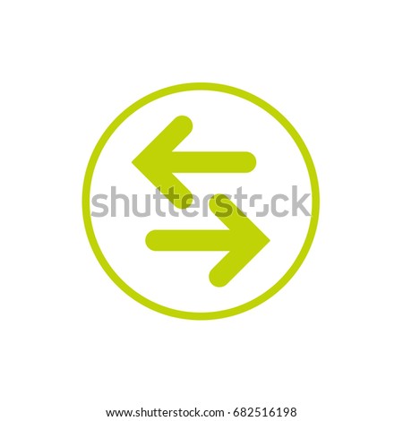 Vector icon. Two green opposite horizontal arrows in green circle isolated on white. Flat icon. Exchange icon. Good for web and software interfaces.  Flip flop pictogram.