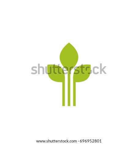 Three Green sprouts, sprigs, raw with silhouette leaf. Icon Isolated on white. Logo for eco company, agriculture, nature firm, ecology, healthy organic and farm fresh food. Vector Illustration Сток-фото © 