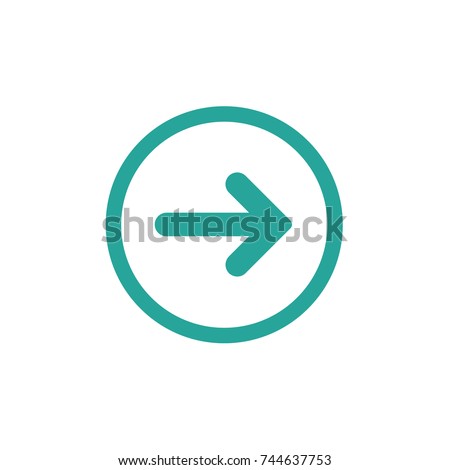 blue right rounded arrow in blue circle icon. Isolated on white. Continue icon.  Next sign. East arrow.
