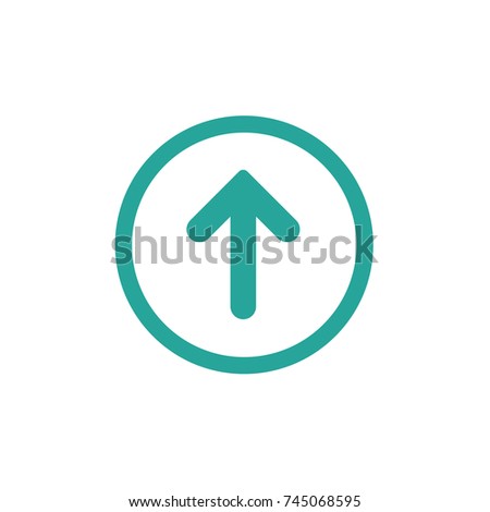 blue rounded arrow up in blue circle icon. Isolated on white. Upload icon.  Upgrade sign. North pointing arrow.