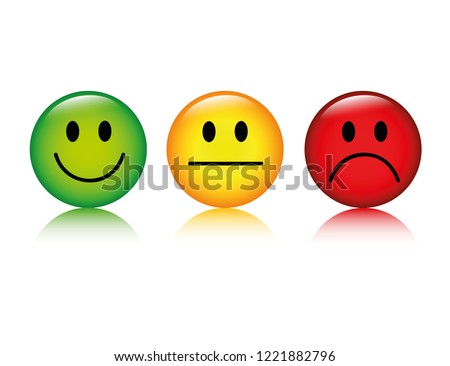 three emoticon smiley rating buttons green to red vector illustration