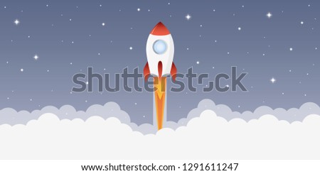 rocket launch into space with starry sky vector illustration EPS10