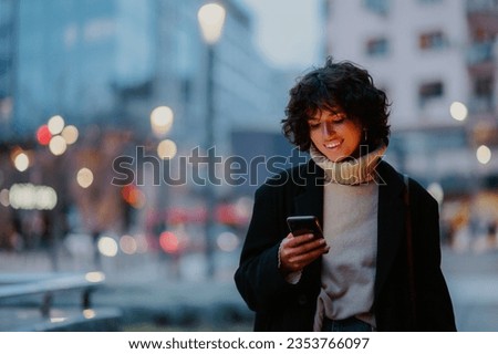 Similar – Image, Stock Photo Young woman with big smile smiling to camera with color background and copy space. Happy and fun attitude, mental health and taking care of herself concept. Be happy, smile, white teeth.