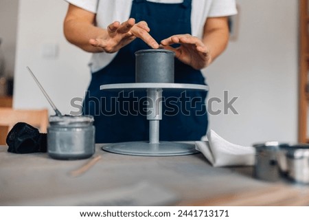 Similar – Image, Stock Photo Crop craftswoman making ceramic cup in workshop