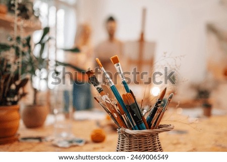 Similar – Image, Stock Photo set of various paintbrushes