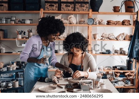 Similar – Image, Stock Photo Portrait of woman pottery artist in art studio