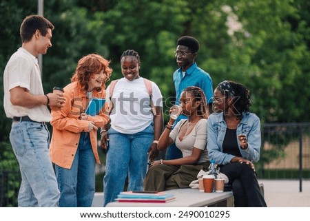 Similar – Image, Stock Photo taking a break with the bike sunlight social contacts men talk