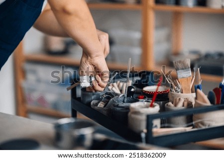 Image, Stock Photo Unrecognizable female ceramist making clay bowl in studio