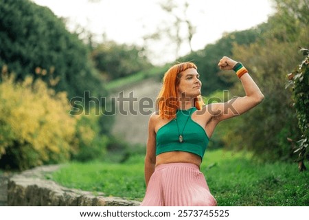 Similar – Image, Stock Photo Woman proudly shows her armpit hair