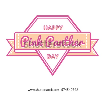 Happy Pink Panther Day emblem isolated vector illustration on white background. 18 may world comic holiday event label, greeting card decoration graphic element