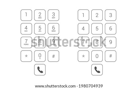 Flat design illustration set of dial keyboard touch screen mobile phone with letters and numbers. Transparent square buttons - vector