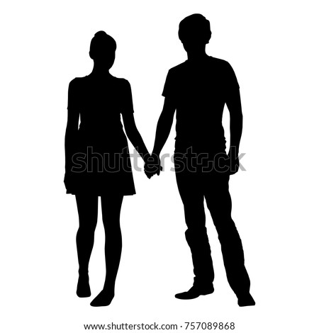 Realistic silhouette of young man and woman holding hands - vector